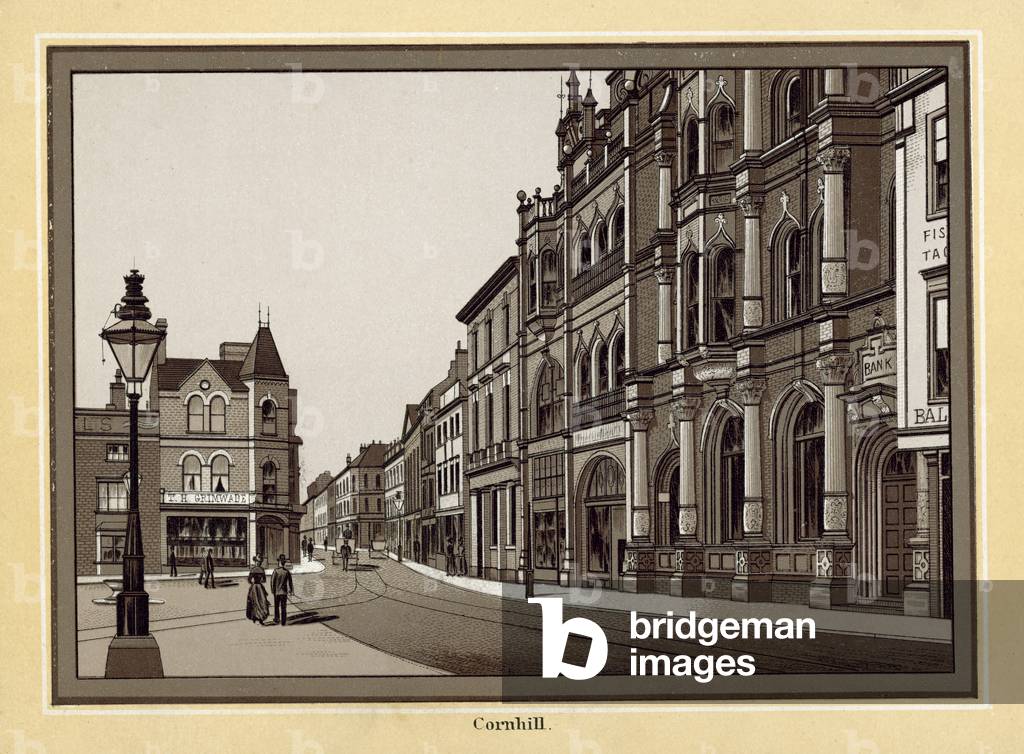 Image de Estampe représentant Ipswich : Cornhill (litho) 1801 par English School