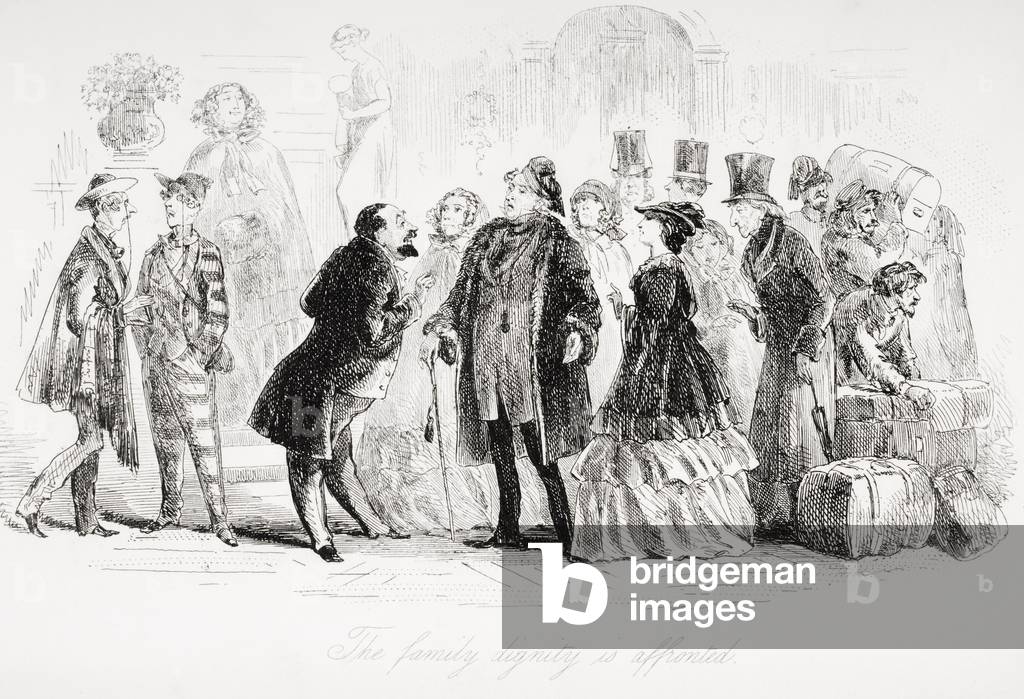 "Die Würde der Familie wird verletzt. Illustration aus dem Charles Dickens Roman Little Dorrit von H.K. Browne