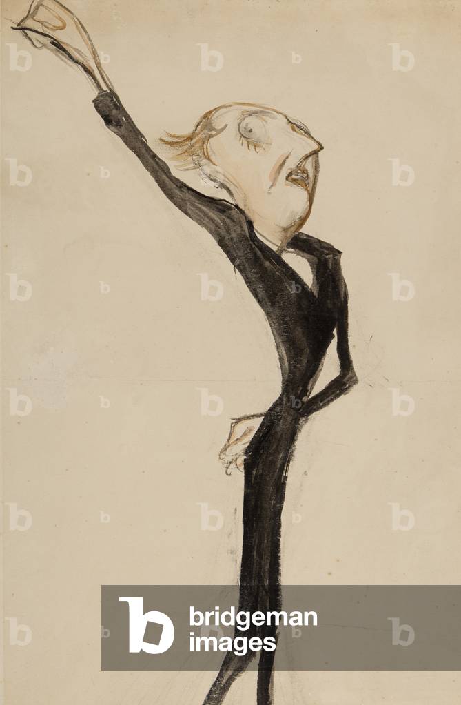A theatrical figure, possibly Sir Beerbohm Tree, c.1908 (brush, w/c & ink on paper)