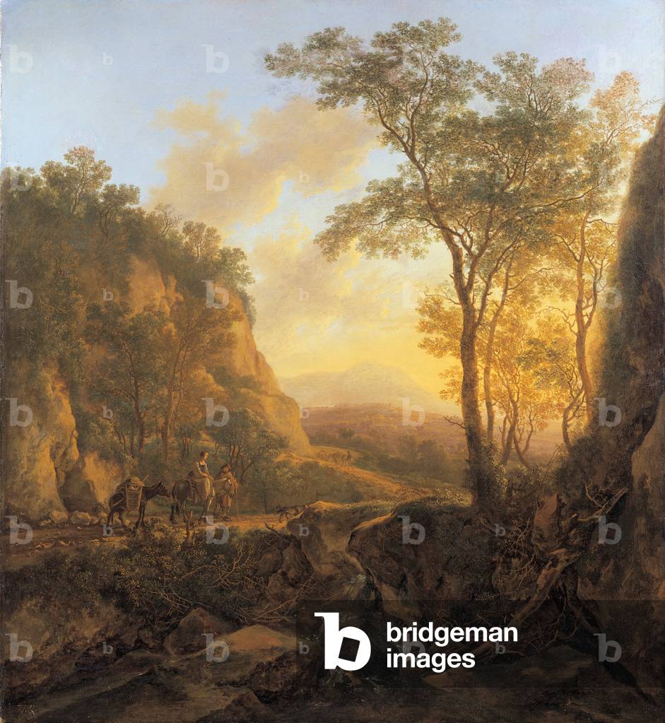 Bild von Gemälde "Landschaft mit Reisenden auf einem Weg in der Nähe eines Wasserfalls" 1640 von Jan Both