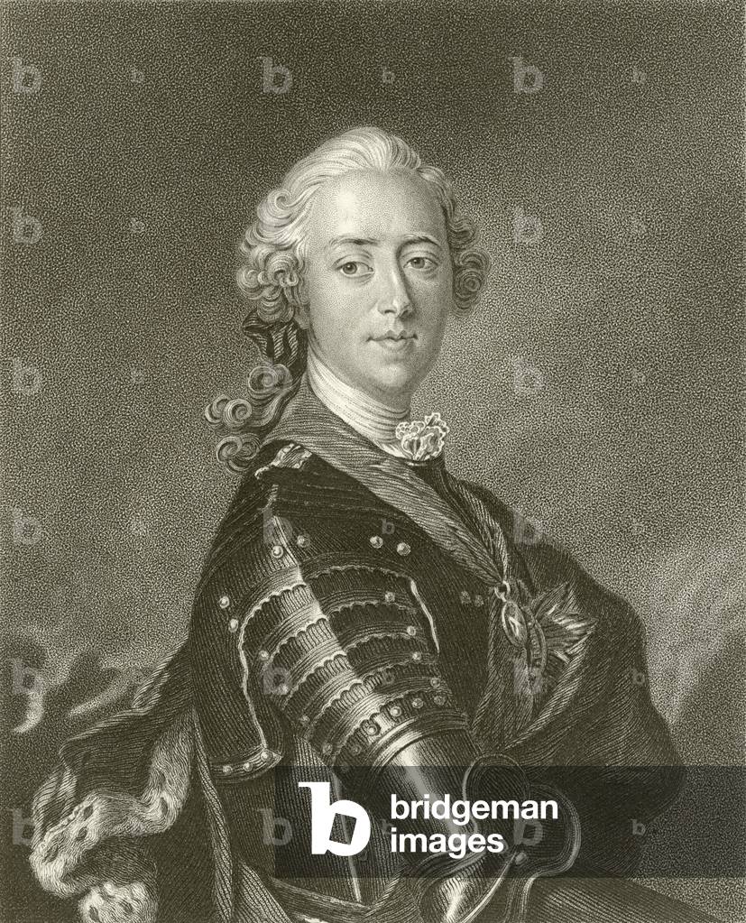 Prince Charles Edward Stuart (gravure) par English School, b/w
