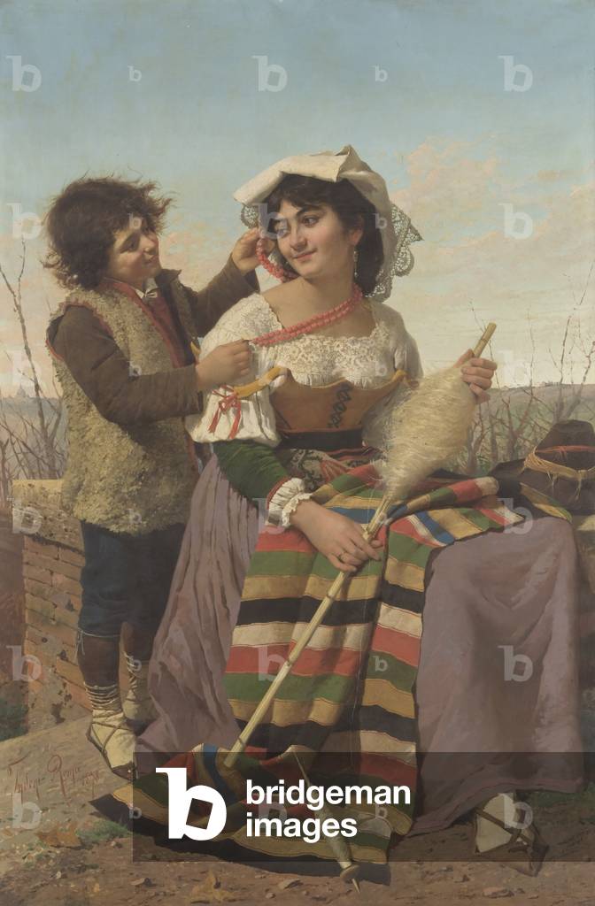 Image of Painting depicting Roman Peasants 1878 by Filippo Indoni