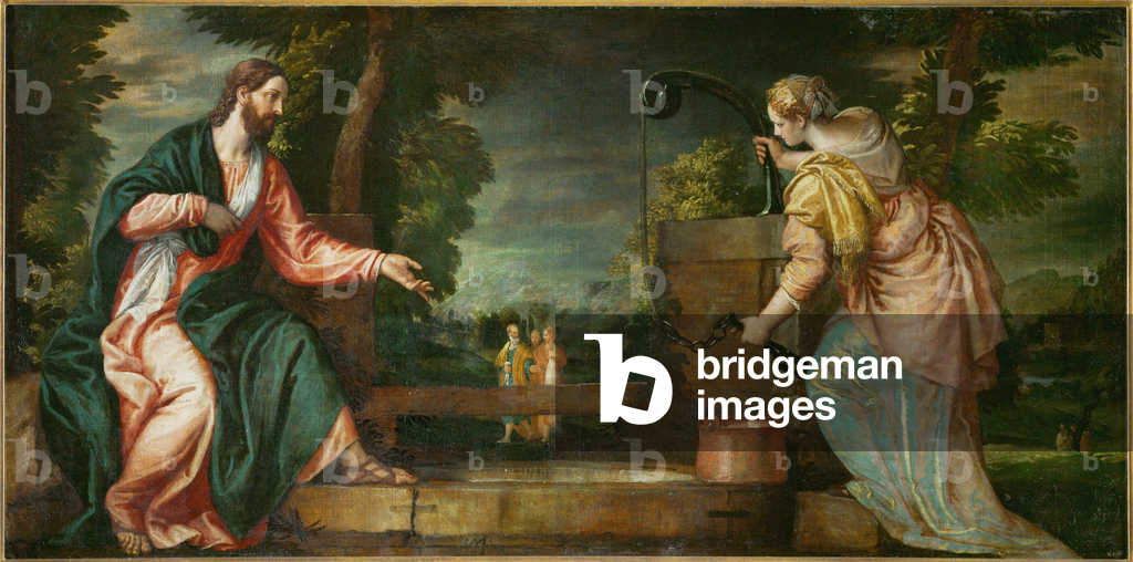Bild von Gemälde "Christus und die samaritanische Frau am Brunnen (Gemälde auf Leinwand)" von Paolo) Veronese