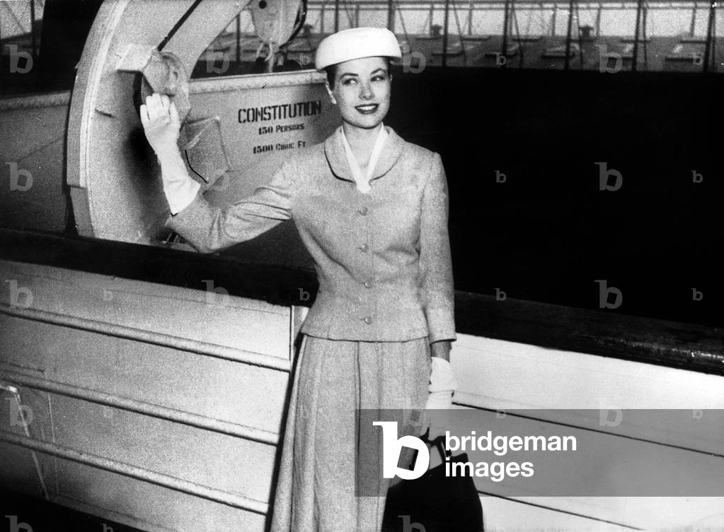 Grace Kelly on board the USS Constitution, before the Atlantic crossing