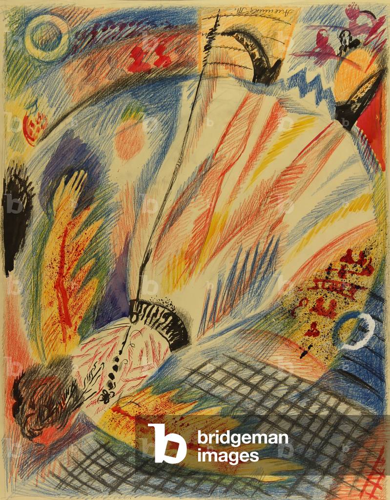 donna con giallo ali sul trampolino, 1979 (pastello su carta)