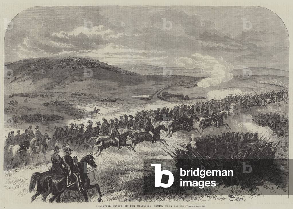 "Volontariato Recensione sul Wiltshire Downs" 1867 di English School