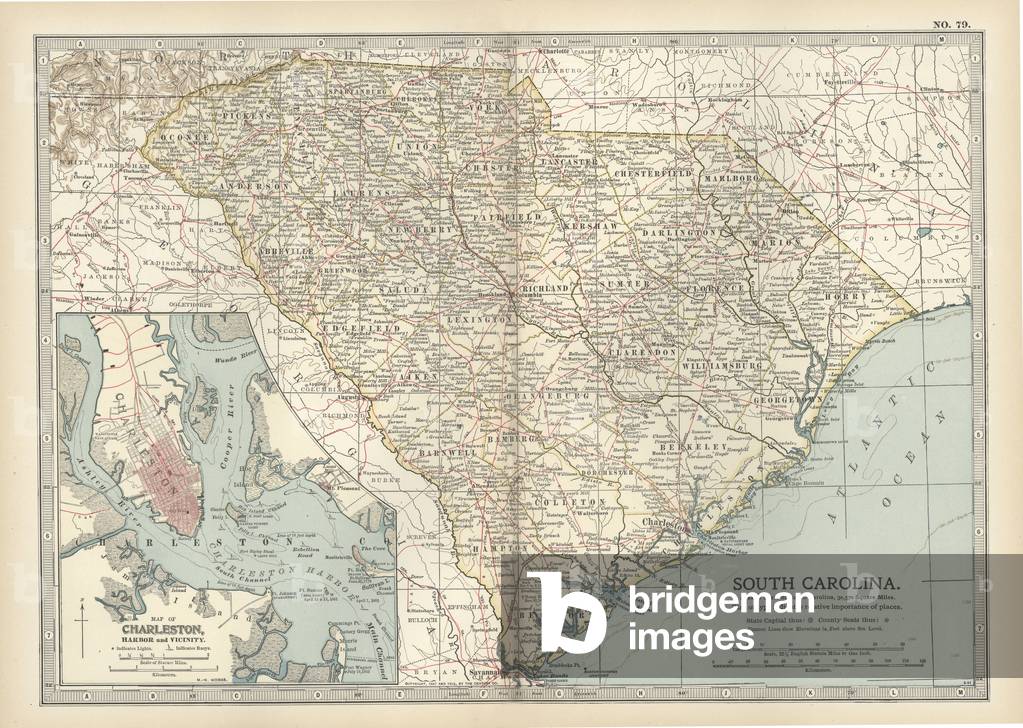 "Mappa della Carolina del Sud con inserto di Charleston" 1900