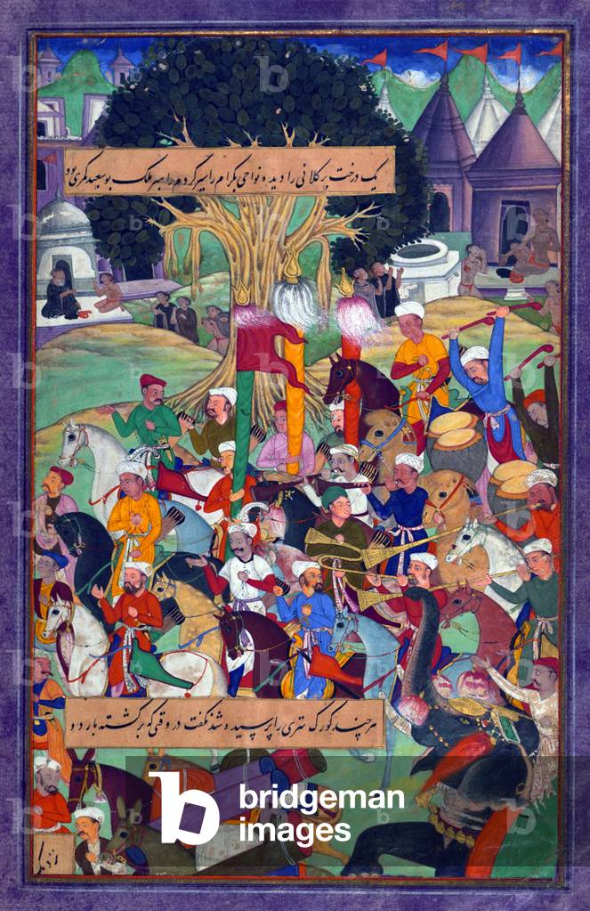 Indien: Szene aus dem Baburnama. Babur auf dem Weg nach Hindustan Lager in Jām und mit Hilfe seines Führers Ma