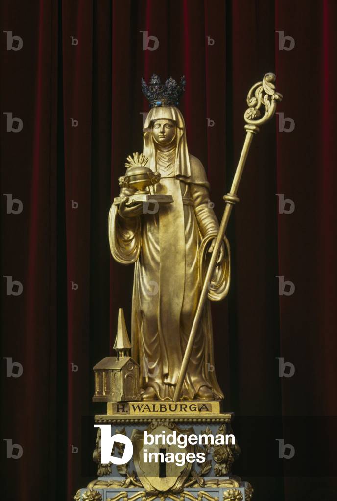 St Walburga, gilt statue of saint, St Walburga's church, Veurne