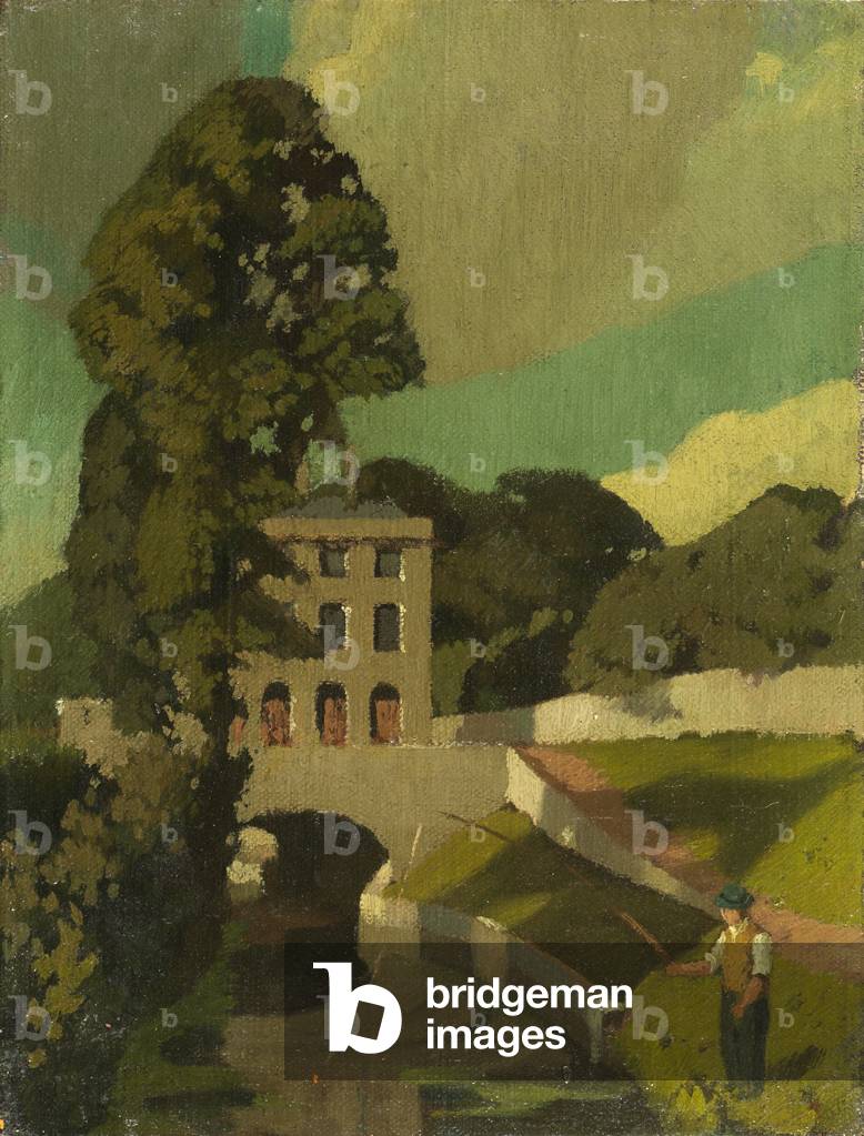 mann angeln nachgeschaltete von einem mühle (öl auf leinwand)