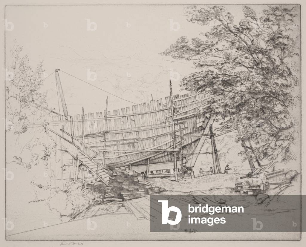 Schiffbau (Kaltnadelradierung)