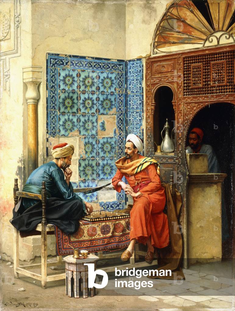 il gioco di scacchi 1896 (olio su tavola)