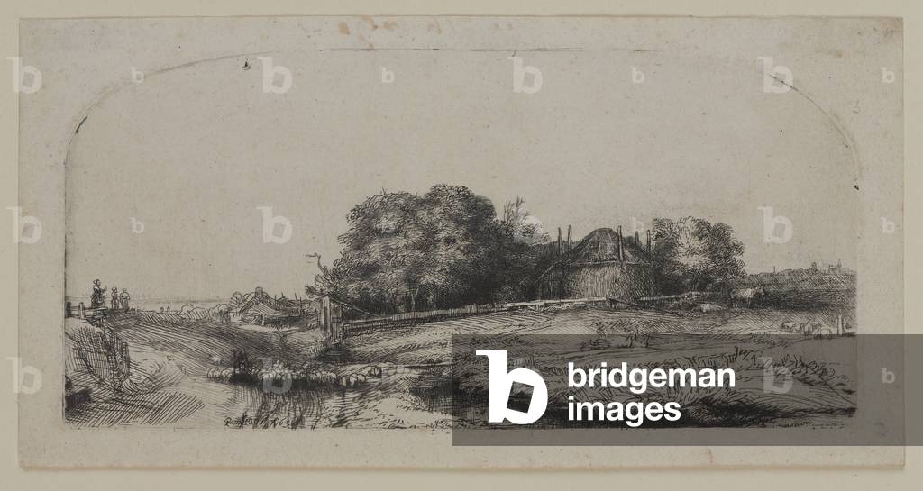 Landscape with a Hay Barn and a Flock of Sheep, 1652 (etching and drypoint on laid paper)