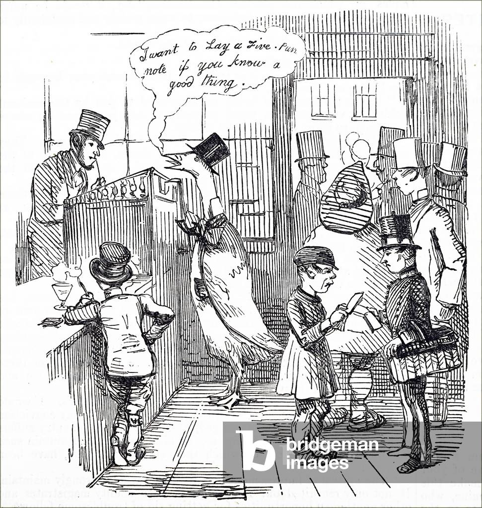 Bild von Gravur "Wettfieber" 1801 von John Leech, b/w