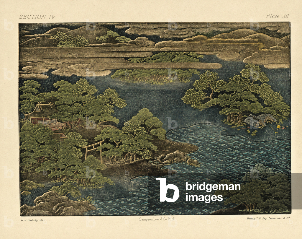Japanische Lackdosen mit Motiven von Küste, Wellen, Bergen und Wolken (Lithografie)