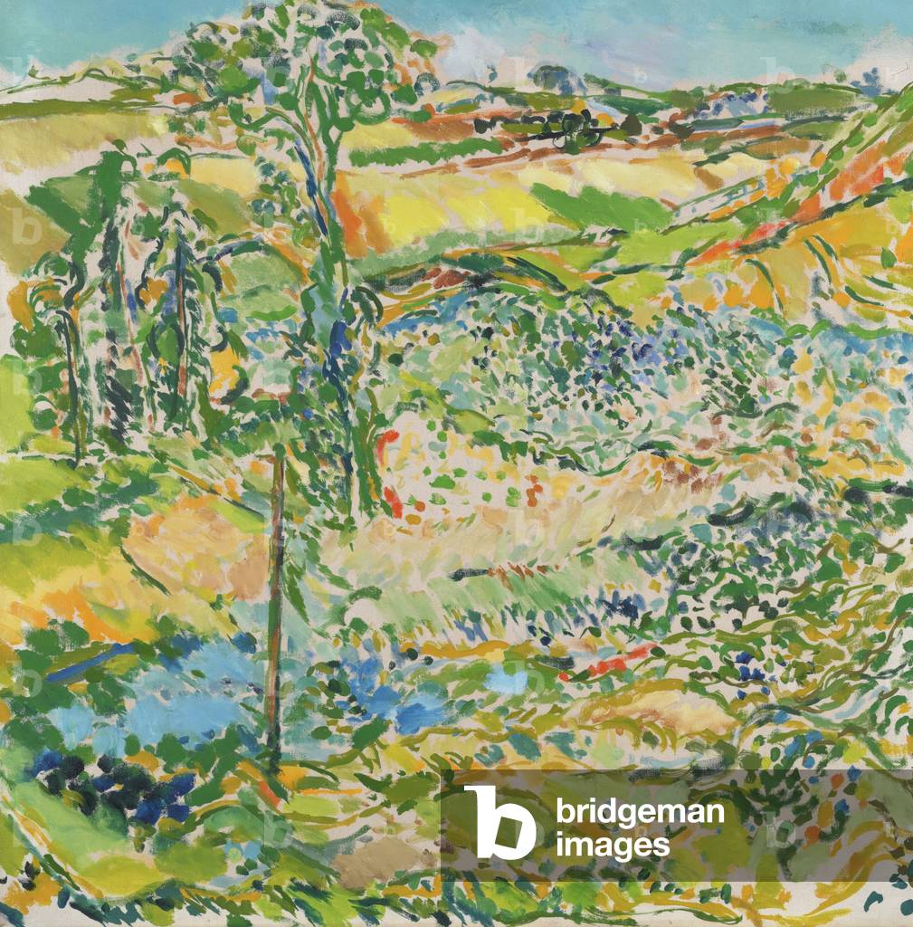 Baum und Landschaft, Snape, um 1955 (Öl auf Leinwand)