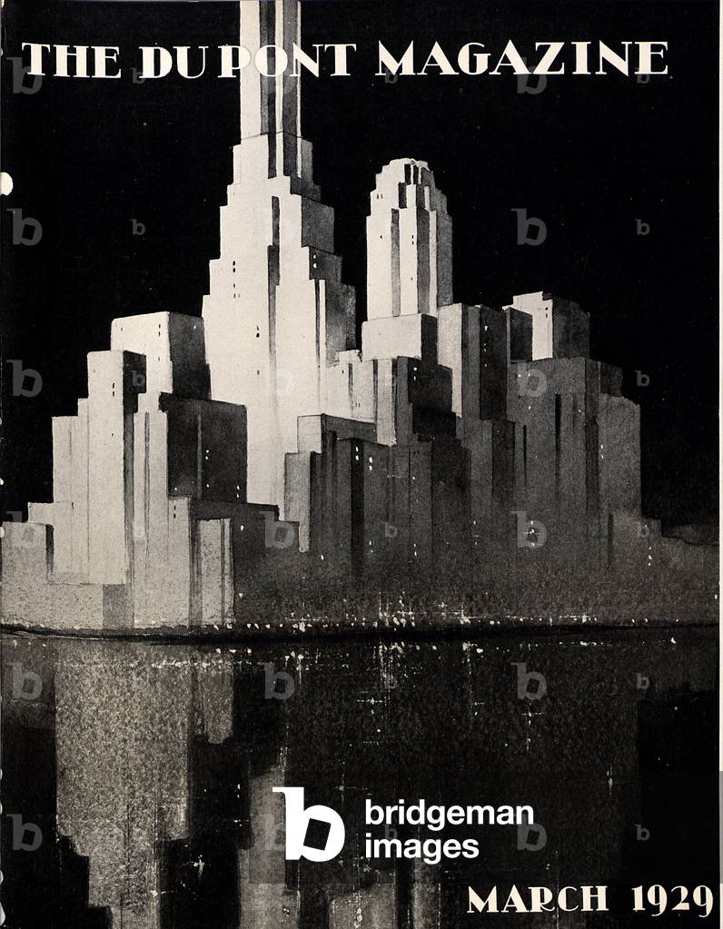 Grattacieli, copertina anteriore del 'DuPont Magazine ', marzo 1929 (lito)