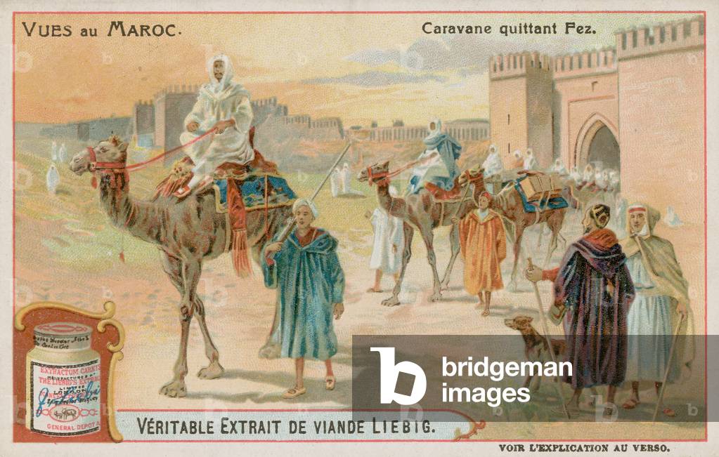 "Ein Wohnwagen verlassen Fes (chromolitho)" von European School