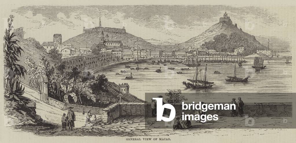 "Allgemeine Ansicht von Macao (Gravur)" von English School, b/w
