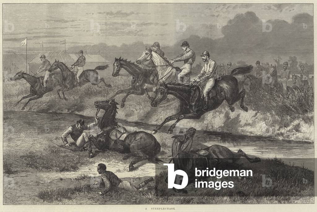 "Eine Steeplechase (Gravur)" von Johann Baptist Zwecker, b/w