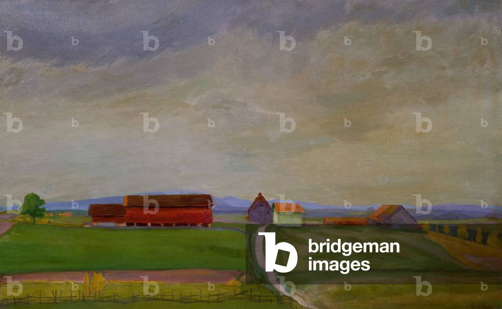 Feld Landschaft mit Bauernhof, 1912 (Öl auf Leinwand)