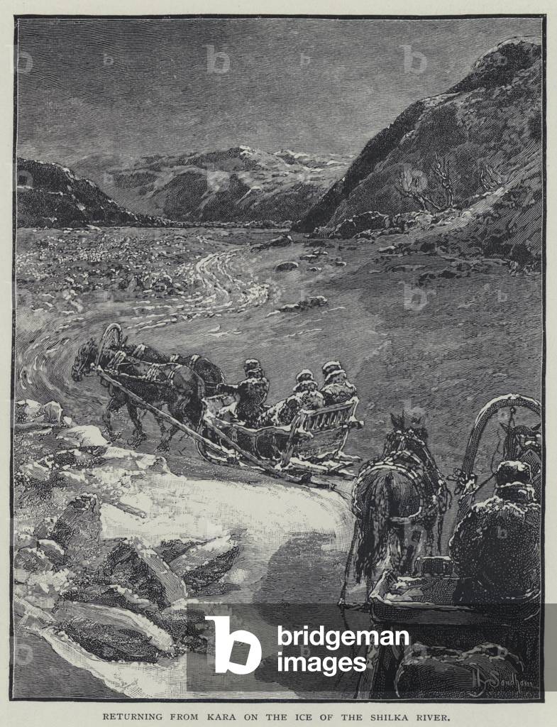 Image de Estampe représentant De retour de Kara sur la glace de la rivière Shilka (litho) par Henry Sandham