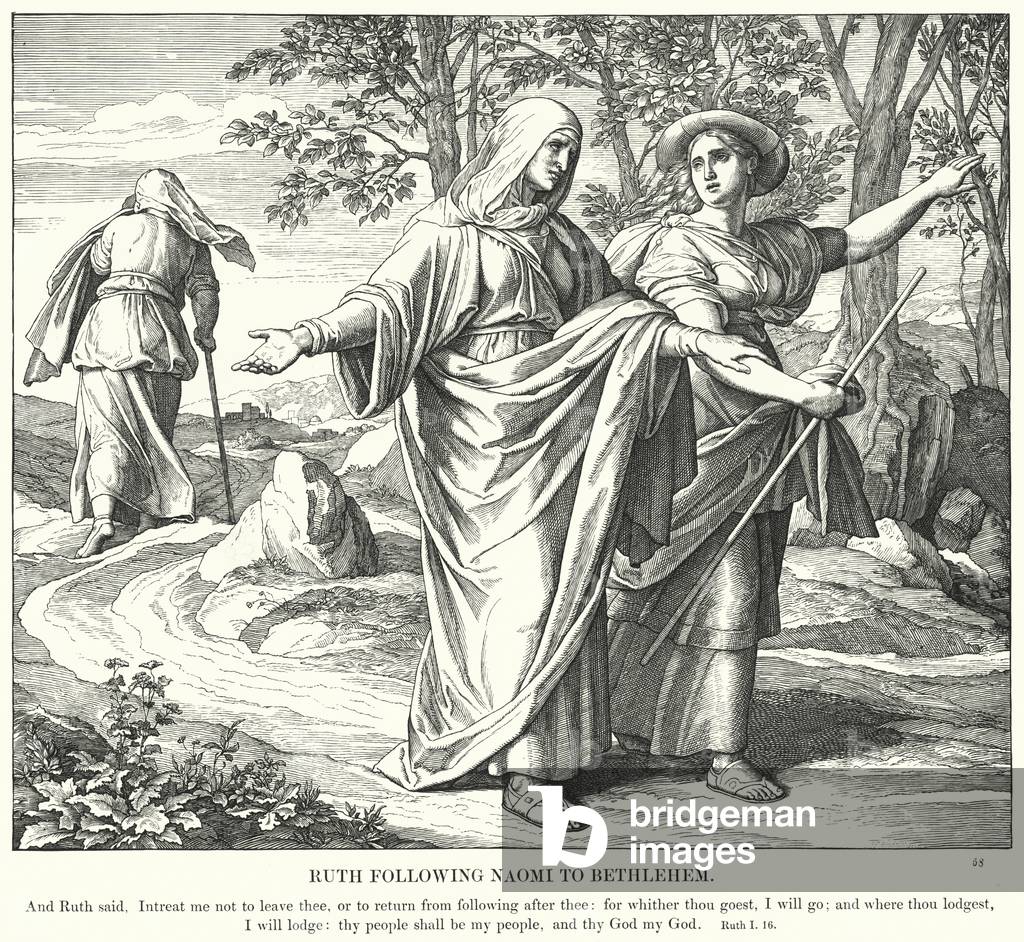 Ruth Seguendo Naomi a Betlemme (incisione)