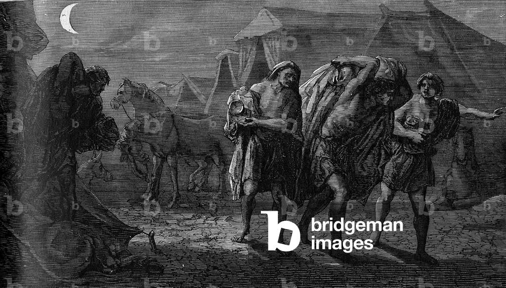 Bild von Gravur "Religion Die Heilige Bibel. Die vier Lazare in der Wüste von Siri", b/w