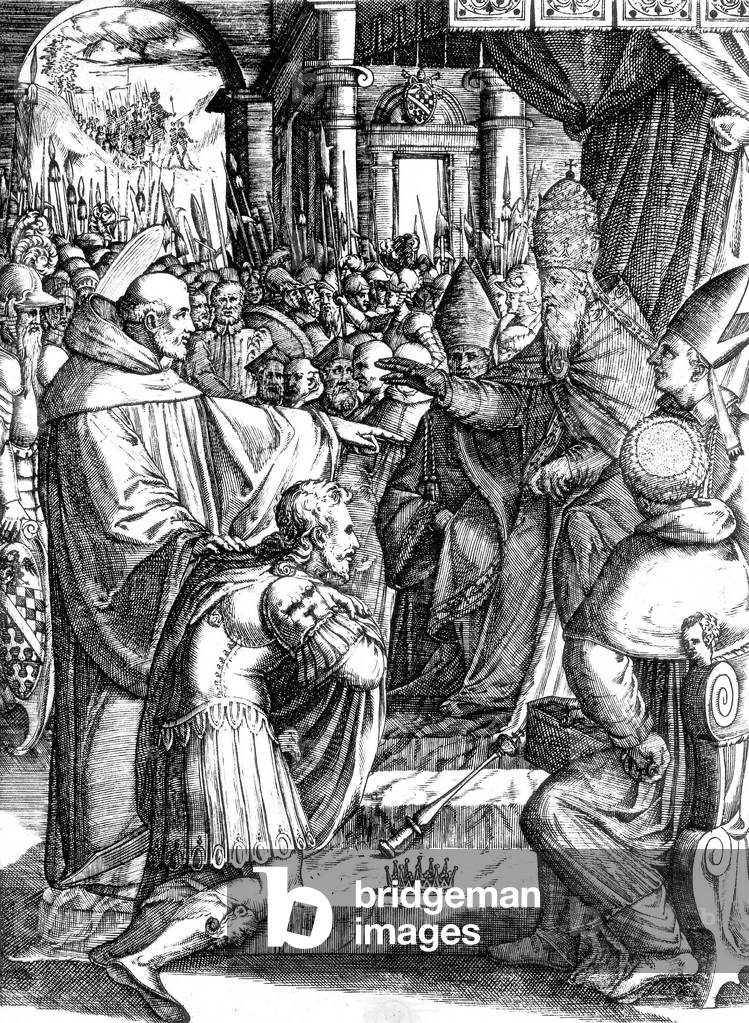 French cistercian monk, founder of the Clairvaux abbey, here asking to king Henry 1st of England to recognize 
