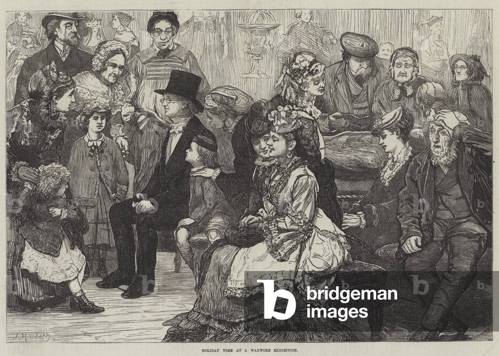 "Holiday Time at a Waxwork Exhibition (Gravur)" 1872 von James Macbeth