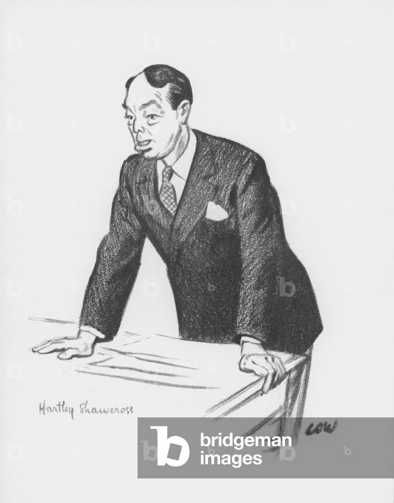 Image of Print depicting Hartley Shawcross (litho) by David Low, b/w