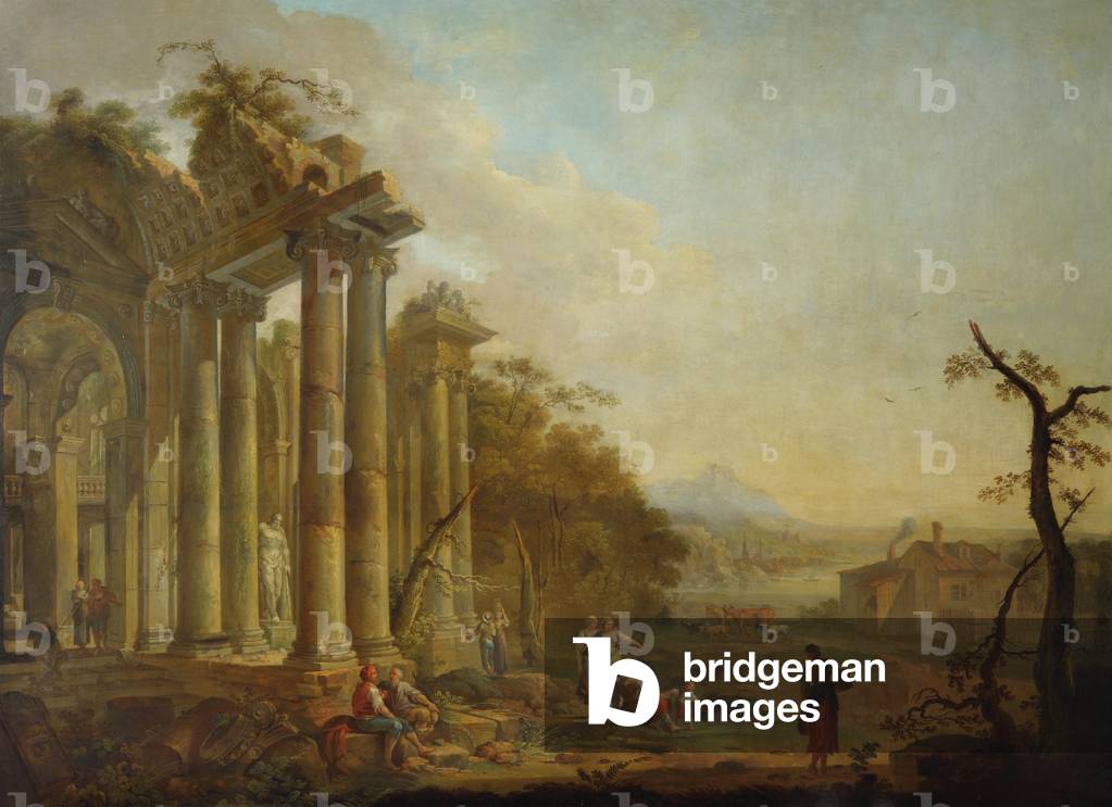 Figures before Ruins with a Statue of Hercules