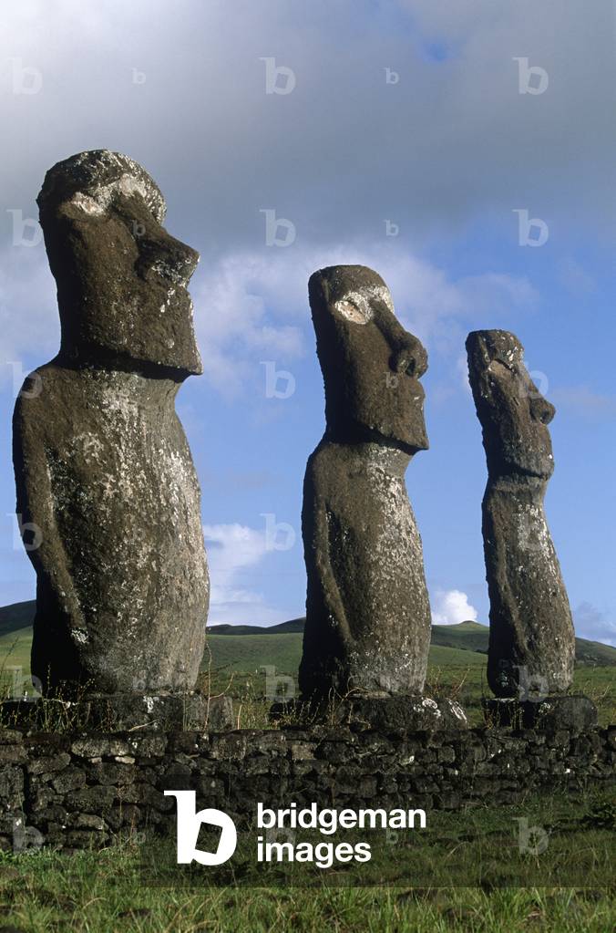 Chile, Easter Island, RapaNui National Park, Ahu Akivi, anthropomorphic 'moai' monoliths