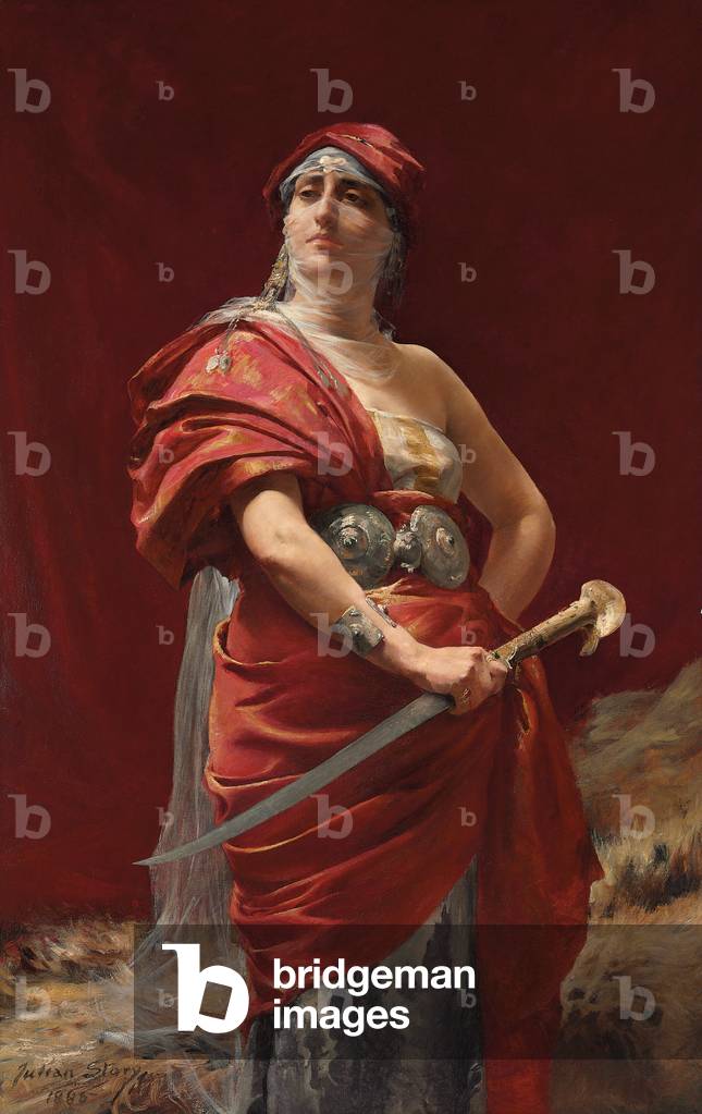 Bild von Gemälde "La Tragedienne" 1885 von Julian Russell Story, b/w