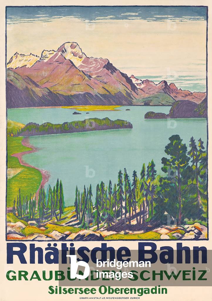 Poster advertising travel to Graubunden by the Swiss company 'Rhaetian Railway', 1916 (lithograph)