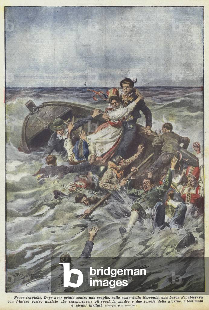 "Tragische Hochzeit (Farblitho)" von Achille Beltrame