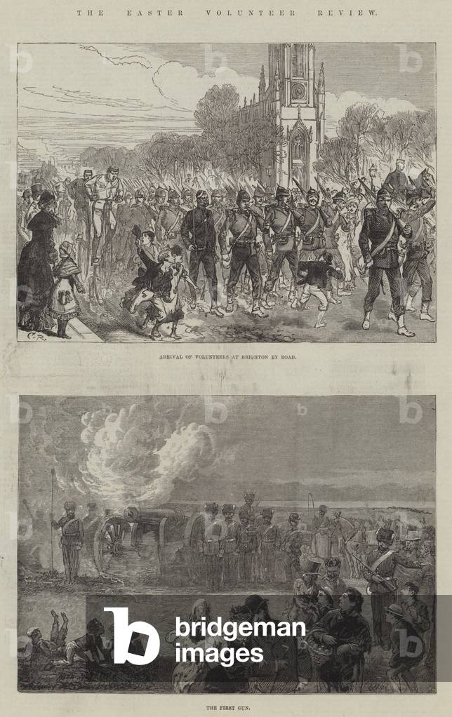 The Easter Volunteer Review (gravure) 1880 par Charles Robinson, b/w