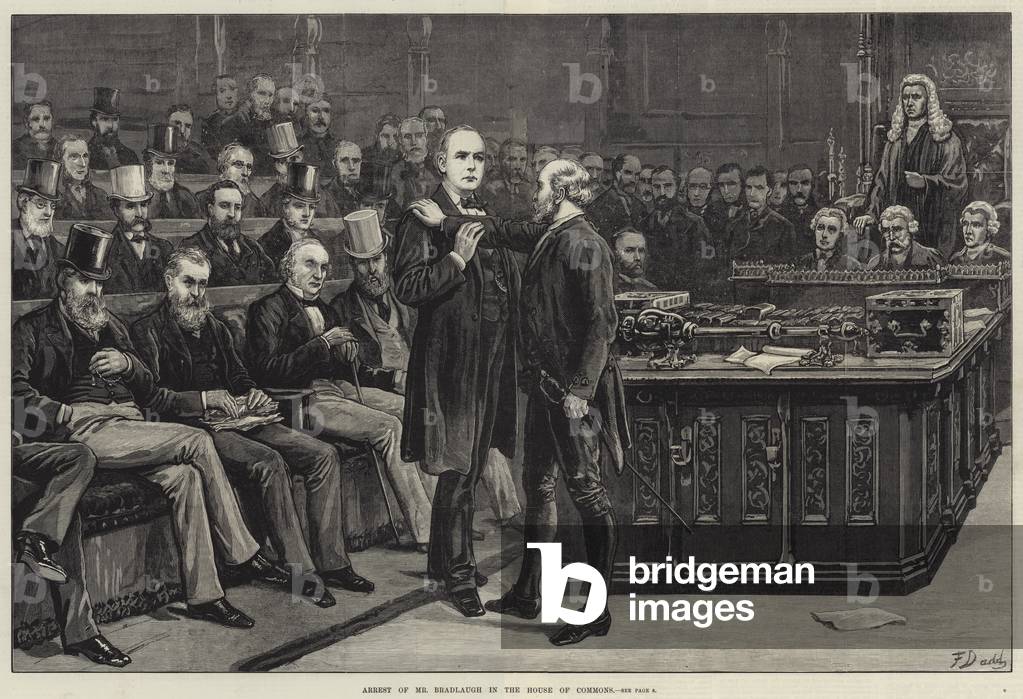 "Festnahme von Herrn Bradlaugh im Unterhaus (Gravur)" von Frank Dadd