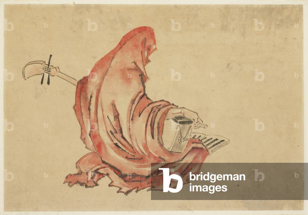 Daruma Playing a Shamisen, um 1815-1849 (Tinte und Farbe auf Papier)