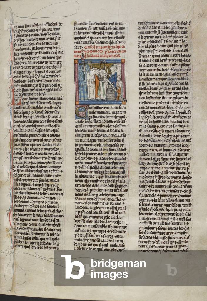 Image of Miniature shows Arthur drawing the sword from the stone in