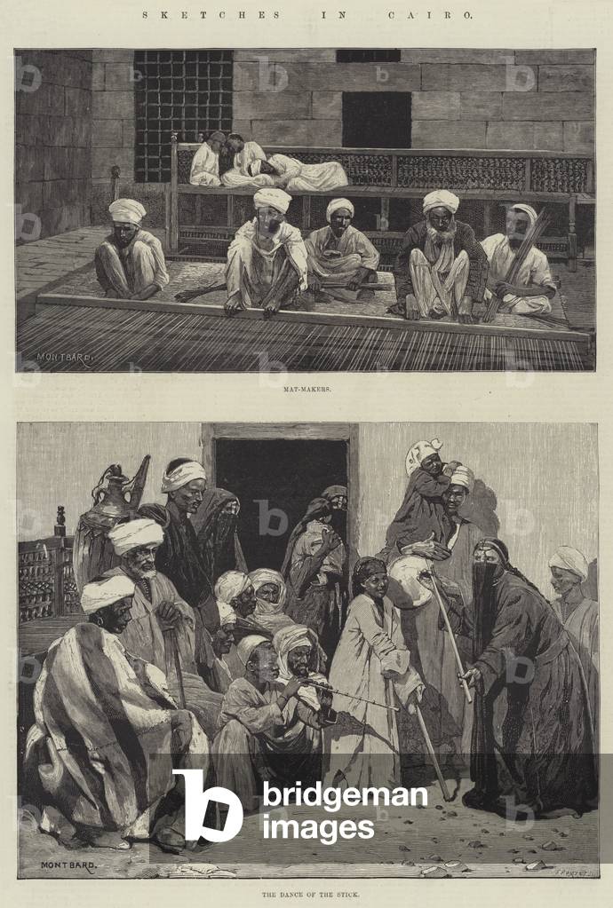 "Skizzen in Kairo (Gravur)" 1883 von Charles Auguste Loye, b/w