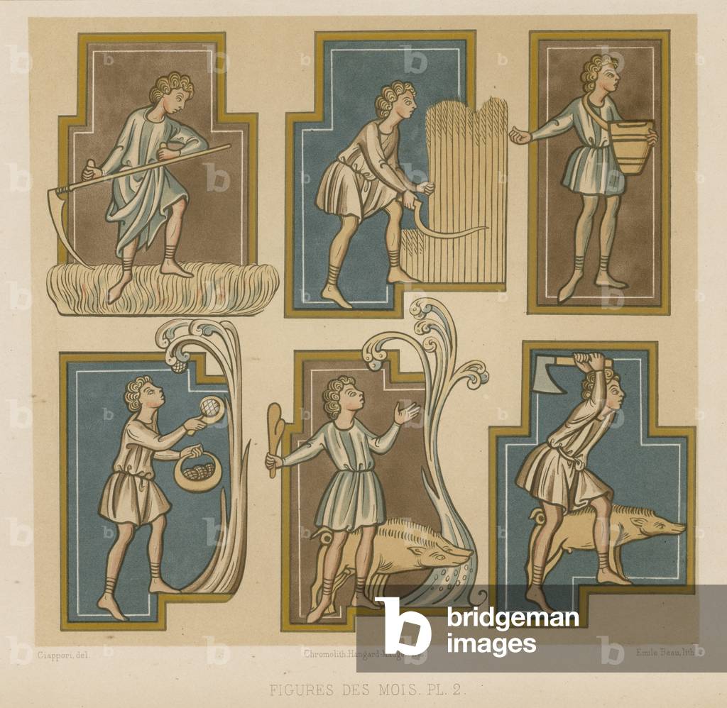 Chiffres représentant les mois (chromolitho) 1801 par French School