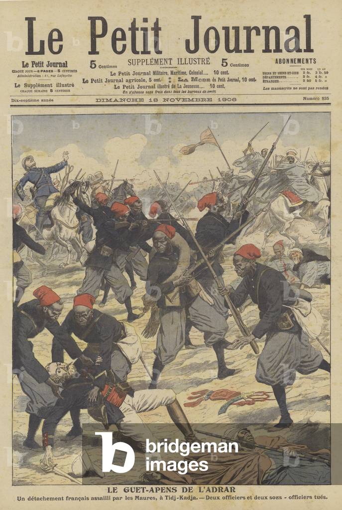 Französische Truppen überfallen in Tidji-Kadja, Adrar, Mauretanien (Farblitho)