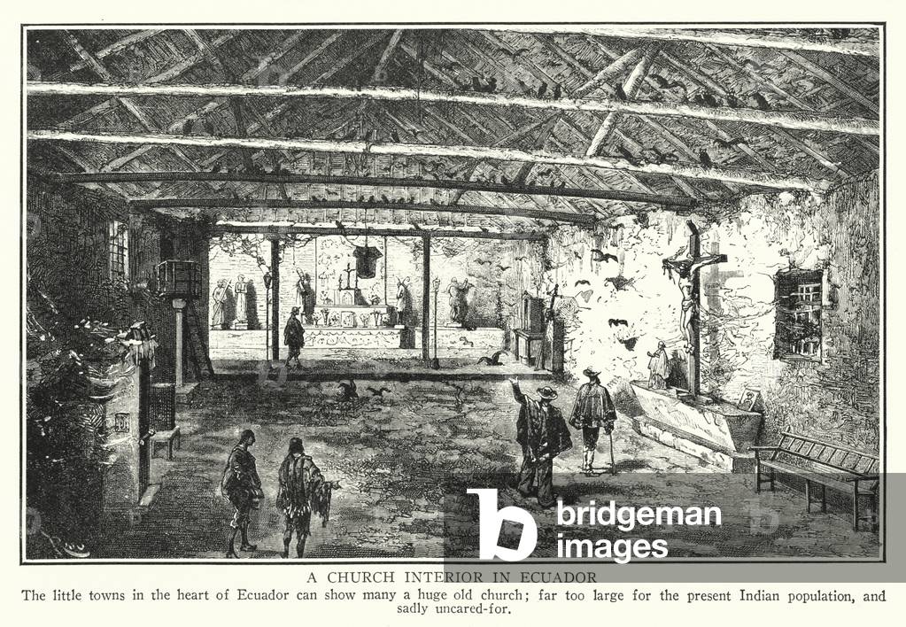 A church interior in Ecuador (litho)