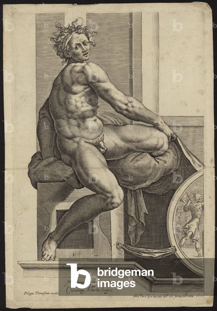 Figure from the Sistine Chapel fresco in the Vatican (engraving)