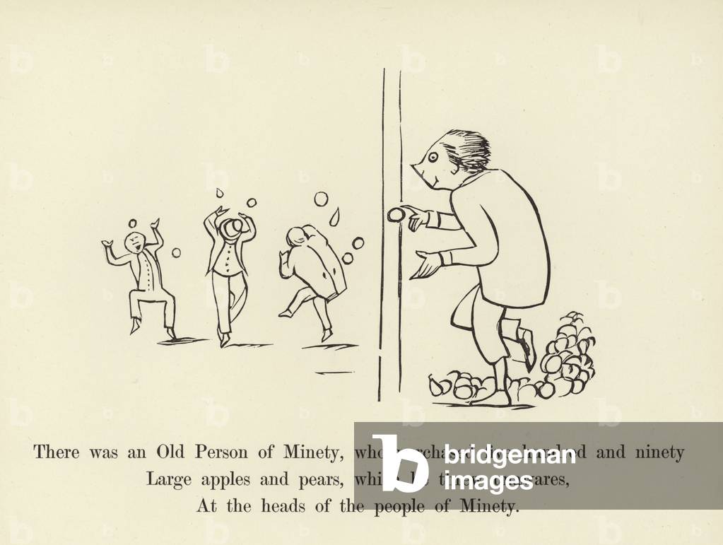 C'era un anziano di Minety, che ha acquistato cinquecentonovanta grandi mele e pere (lito)