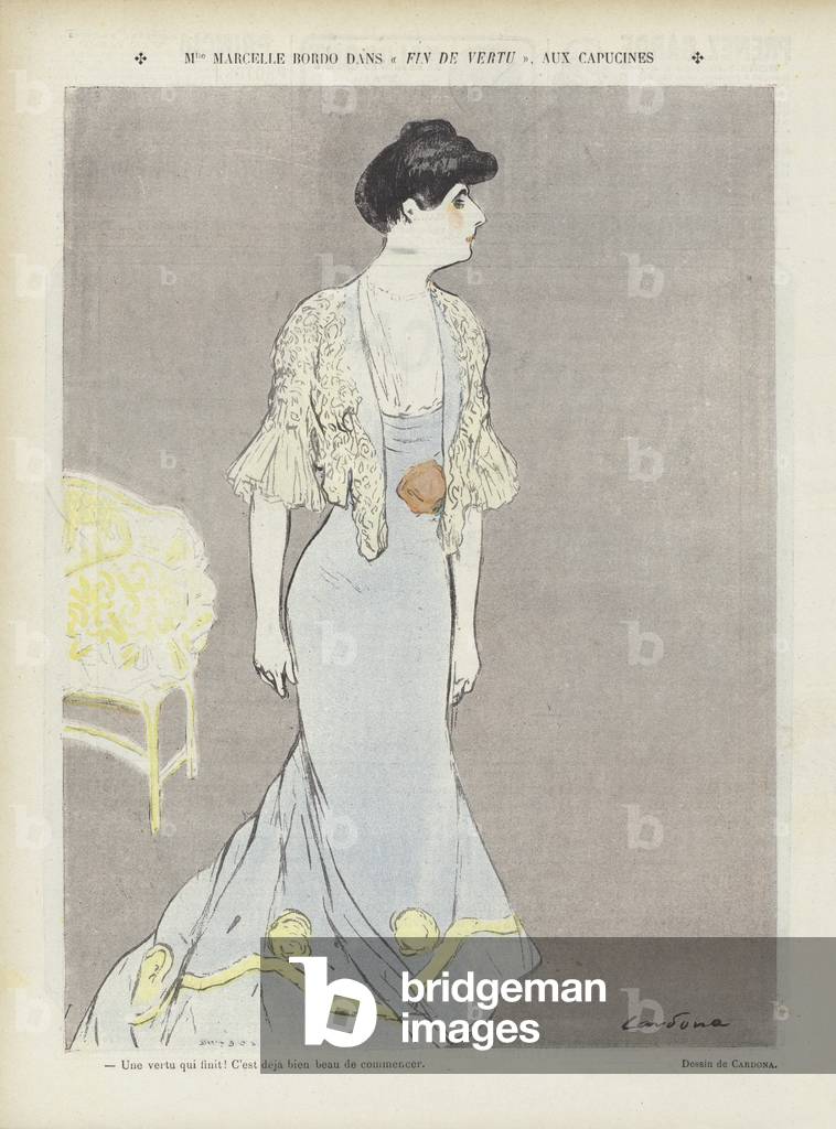L'actrice française Marcelle Bordo. Illustration pour Le Rire (coloris litho) par Alfredo Opisso Cardona