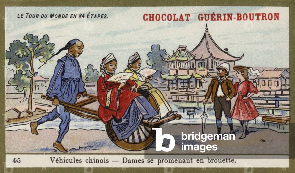 "Chinesische Fahrzeuge - Frauen mit Schubkarre (chromolitho)" 1801 von French School