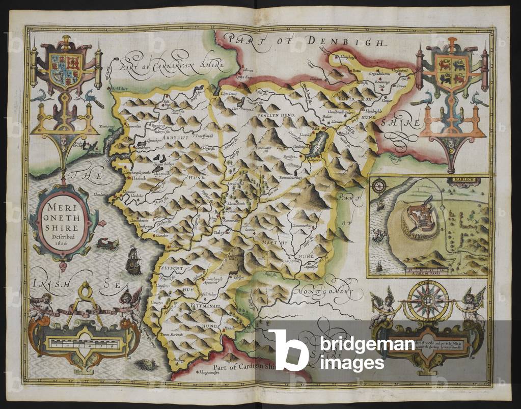 "Merionethshire descrisse il 1610. Una mappa del Merionethshire; inset"