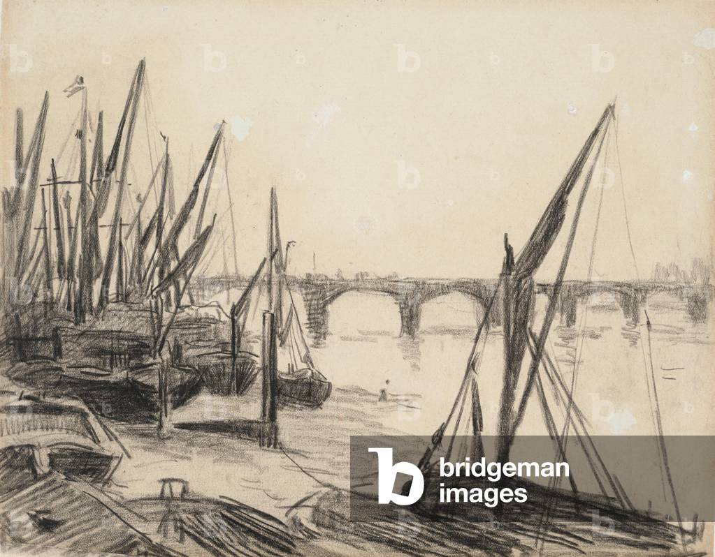 Il Tamigi a Vauxhall Bridge, 1892 (carboncino su carta intessuta)